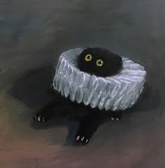 a painting of a black cat in a white bowl with the caption, called trying to hold it together enough to be persuasive for 3 minutes