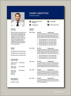 a professional resume template with blue accents