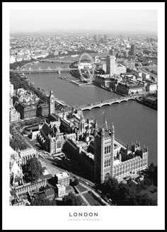 black and white photograph of london taken from the air