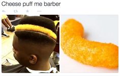 an image of a man's hair cut into a bun with cheese puffs on it