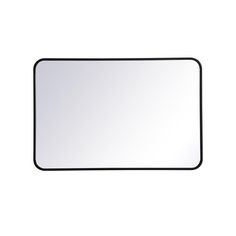 a white rectangular mirror with black frame on a white background, it appears to be empty