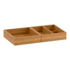 an empty wooden drawer with two compartments