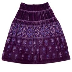 Nwt $395 Cynthia Steffe Boho Wine Silk Velvet Midi Tiered Embroidered Skirt, Lined, Side Zipper, Beautiful Embroidered Design A 1/4” Area Is Missing Embroidery Thread (See Last Photo) Women’s Size 6 Approx. Measurements Waist 28” Length 30” From A Pet And Smoke Free Home Funky Skirts, Funky Fits, Purple Embroidery, Skirt Making, Photo Women, Swag Fashion, Purple Skirt, Embroidered Skirt, Dream Girl