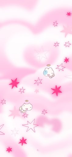 a pink background with stars and clouds