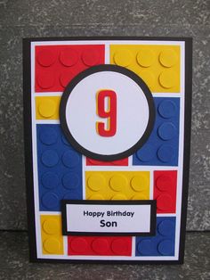 a birthday card made out of legos with the number nine on it's front