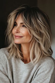 34 Gorgeous Shaggy Hairstyles for Older Women to Try in 2024 – CreativeBooster Mid Length Hair With Bangs, Cute Messy Hairstyles, Wispy Layers, Warm Blonde Highlights, Medium Shaggy Hairstyles, Hair Movement, Shaggy Hairstyles, Medium Length Blonde, Shag Cut