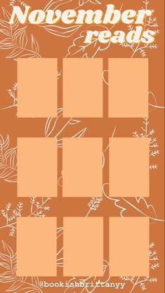 an orange and white book cover with the words november reads written in four different squares