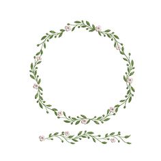 the letter o made up of flowers and leaves with green stems on each side, surrounded by smaller white flowers