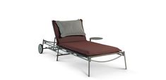 a chaise lounge chair with wheels on the back and seat up to one side