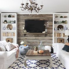 a living room filled with furniture and a flat screen tv mounted on a wall above a fireplace