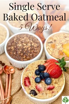 Single Serve Baked Oatmeal for One - 5 Ways! Single Serve Baked Oatmeal, Ramekin Breakfast, Single Serve Breakfast, Blueberry Oatmeal Bake, Oatmeal And Eggs, Healthy High Protein Breakfast, Healthy Oatmeal Recipes, Protein Baking