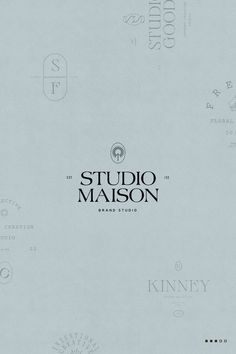 the logo for studio maisonn is shown in black and white on a light blue background