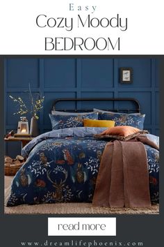 the cozy moody bedroom is featured in this advert for bedmoree com