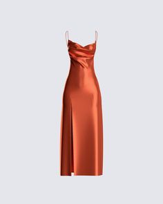 Orange Spaghetti Straps Evening Dress, Orange Satin Evening Dress, Chic Orange Evening Dress, Elegant Orange Evening Slip Dress, Elegant Orange Slip Dress For Party, Summer Evening Dresses With Spaghetti Straps, Elegant Orange Long Dress, Elegant Long Orange Dress, Elegant Orange Satin Maxi Dress