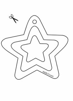 a star shaped object with scissors in the background and an image of a person flying above it