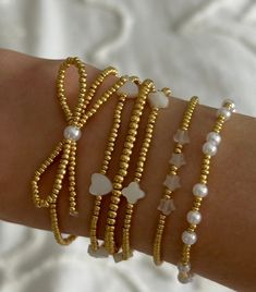 gold beaded bow bracelet – ivory moon Evry Jewels, Gold Bead Bracelet, Invisible String, Beaded Bow, Long Blazer Jacket, Women's Office, Preppy Jewelry, Wrist Jewelry, Bow Bracelet