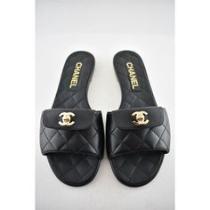 Chanel Rev Black Turnlock Quilted Gold Cc Logo Mules Slide Sandal Flop Flat 36.5 ********** Chanel ********** Brand: Chanel Size: 36.5 (Know Your Chanel Size) Name: Mule Sandal Color: Black Style: Rev Style#: G38232 X01000 94305 Material: Lambskin Cc Gold Metal Turnlock Flap Front Logo Black Lambskin Leather Quilted Material Slip On Slide Style Mule Brand New In Box, Comes With Original Box And Dust Bag 100% Authentic Or Your Money Back Great Gift I Ship Worldwide Any Other Questions Just Ask, I Black Open Toe Slides With Padded Heel, Luxury Slippers With Removable Insole And Round Toe, Classic Black Slides With Textured Footbed, Luxury Open Toe Slippers With Branded Insole, Classic Black Cushioned Slippers, Elegant Black Open Toe Slippers, Classic Black Slides With Flat Heel, Classic Black Flat Heel Slides, Designer Black Round Toe Slippers