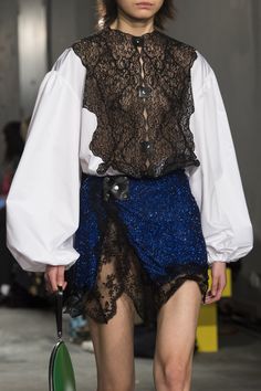 Christopher Kane Fall 2019 Fashion Show Details | The Impression Diy Lace Skirt, Lace Runway 2023, Blue Lace Skirt, Suzanne Lenglen, Chanel Fall 2021 Ready To Wear, Chanel Fall 2019 Couture, Leather Skirt Runway, Black Lace Runway, Transparent Fashion