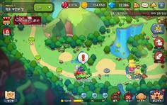 an image of a game screen with many different items on it and trees in the background