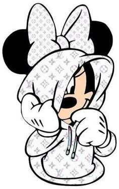 a drawing of minnie mouse with her hands on her face and arms folded out to the side