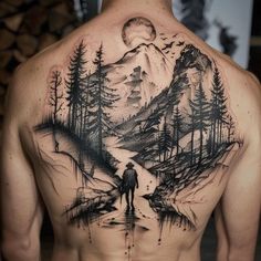 Hiking Tattoos, Fine Tattoo, Nature Tattoo Ideas, Start Conversation, Forearm Band Tattoos, Back Piece Tattoo, Nature Tattoo