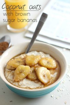 a bowl filled with oatmeal and bananas