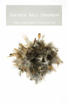 feather ball ornament on white background with text overlay that says feather ball ornament