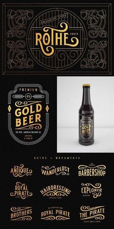 some type of label design with gold lettering