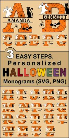 three easy steps to personalized halloween monograms svg, png and dx