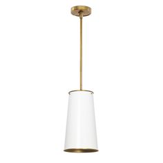 a white and gold pendant light hanging from the ceiling