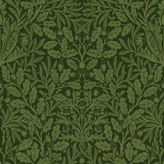 a green wallpaper pattern with leaves and flowers on the side, in shades of green