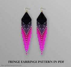 the earrings are made with pink and black seed beads, which have been stitched together