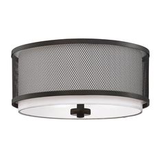 a light fixture with mesh shades on the ceiling