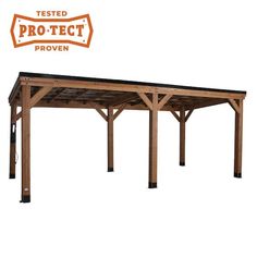 a wooden structure with the words tested pro - tect proven on it's side