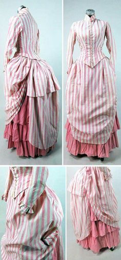 1870s Seaside Dress, 1870s Summer Dress, Carousel Inspiration, Pleated Pink Skirt, Flounced Skirt, 1870s Fashion, 1880s Fashion, Bustle Dress