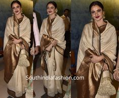 Rekha in a traditional saree at Manikarnika Screening Designer Sarees Wedding, Celeb Fashion, Sarees Wedding, Fashion Indian, Traditional Saree