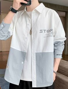 Stylish Shirts Men, Mens Smart Casual Outfits, Minimalist Fashion Men, Color Block Shirts, Classy Outfits Men, Men Fashion Casual Shirts, Stylish Hoodies