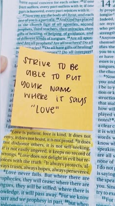 a piece of paper that has been placed on top of a book with the words steve to be able to put you where it says love