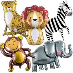 foil balloons with animals and zebras on them