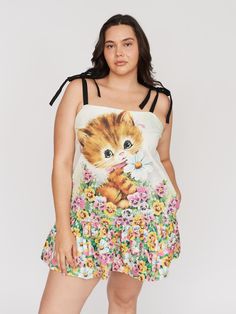 model:Angelica wears size XXL and is 5’11”, Collection-women-landing, collection-women-new-in-1, collection-women-dress Ballet Sneakers, Kitten Dress, Picking Flowers, Placement Print, Cat S, Melissa Shoes, Dog Neck, Ruffle Skirt, Drop Waist