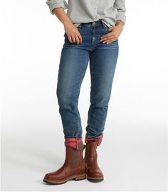 Women's Signature Lined Boyfriend Jeans, Low-Rise Straight-Leg Flannel-Lined | Jeans at L.L.Bean Dark Wash Winter Jeans, Winter Dark Wash Jeans, Medium Wash Winter Bottoms For Everyday Wear, Everyday Winter Medium Wash Bottoms, Everyday Winter Bottoms In Medium Wash, Plaid Straight Leg Jeans For Fall, Trendy Plaid Jeans For Fall, Flannel Lined Jeans, Flannel Men