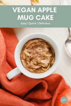 vegan apple mug cake in a white bowl