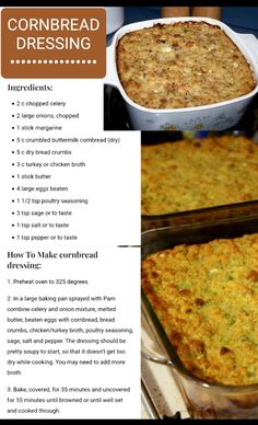 the recipe for cornbread dressing is shown here