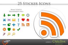 the 25 sticker icons are shown in orange and white, as well as an arrow