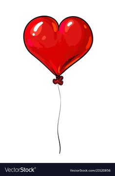 a red heart shaped balloon with a string attached to it's end, on a white