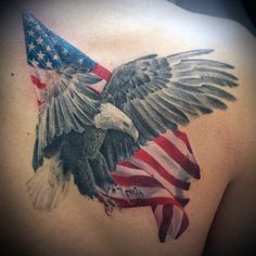 an eagle with the american flag on its chest is seen in this tattoo design photo