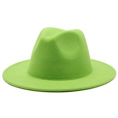 Fedora hats are coming back in style, and this one's perfect for any occasion. The cotton blend makes it very comfortable, and the adjustable strap on the back will make sure it fits any head size. The brim is wide, so you can walk into the sun without getting a sunburn on your face. Lime Green Retro Flat Big Brim Fedora Hat Cotton 65% Polyester 35% Size : adjustable Flat Hats, Fedora Hat Women, Green Neon, Wide Brim Fedora, Church Hats, Hat For Man, Felt Hat, Winter Coats Women, Brim Hat