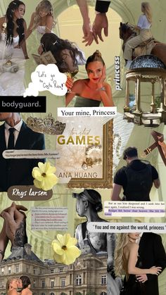 a collage of photos with different people and words on them, including the title'your mine princess games '