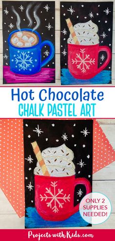 hot chocolate chalk pastel art project for kids to do on christmas morning or winter holidays