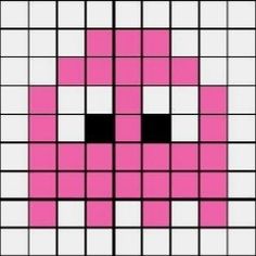 a pink and white square with black squares in the shape of a face